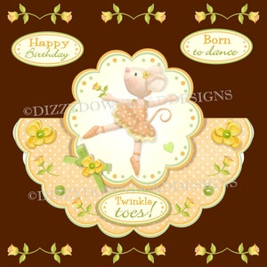 Twinkle Toes Mouse Kit de cartão rocker infantil para download Decoupage Download digital DOWNLOAD INSTANTÂNEO Cartão de aniversário infantil pronto para imprimir