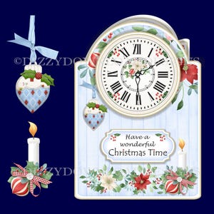 Tarjeta descargable con forma de reloj para Navidad con insertos Decoupage Envy Lista para imprimir DESCARGA INMEDIATA en tamaño A4 y Carta de EE. UU.