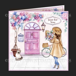 Kit de tarjetas descargables de entrega especial con decoupage y sobre para cumpleaños, día de la madre, aniversario, nuevo hogar, pronta recuperación.