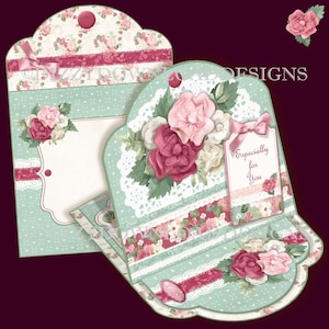 Kit de tarjetas de caballete de flores y encaje adecuado para cumpleaños, aniversarios, día de la madre, etc. Incluye etiquetas de sobre y descarga digital de decoupage