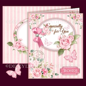 a la Rose Cartão para download com inserções Decoupage Envy Pronto para imprimir DOWNLOAD INSTANTÂNEO para aniversários Dia das Mães Obrigado e melhoras