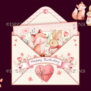 Romantico biglietto a forma di Woodland Envy con inserti Decoupage Envy DOWNLOAD IMMEDIATO per compleanni, festa della mamma, anniversari e San Valentino