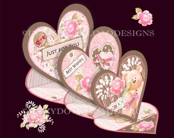 Beary Special Triple Heart Printable Easel Card Inserts Decoupage Envy INSTANT DOWNLOAD Ready to Print