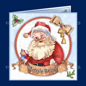 Zestaw do pobrania kartek świątecznych „Santa Jingle Bells” z DARMOWYM koszem prezentowym i etykietą prezentową. Cyfrowe pobieranie. NATYCHMIASTOWE POBIERANIE. Gotowe do druku.