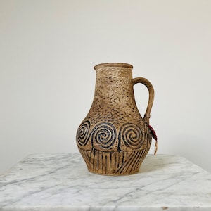 West German Jasba Keramik Aztec Flagon Sgraffito Vase