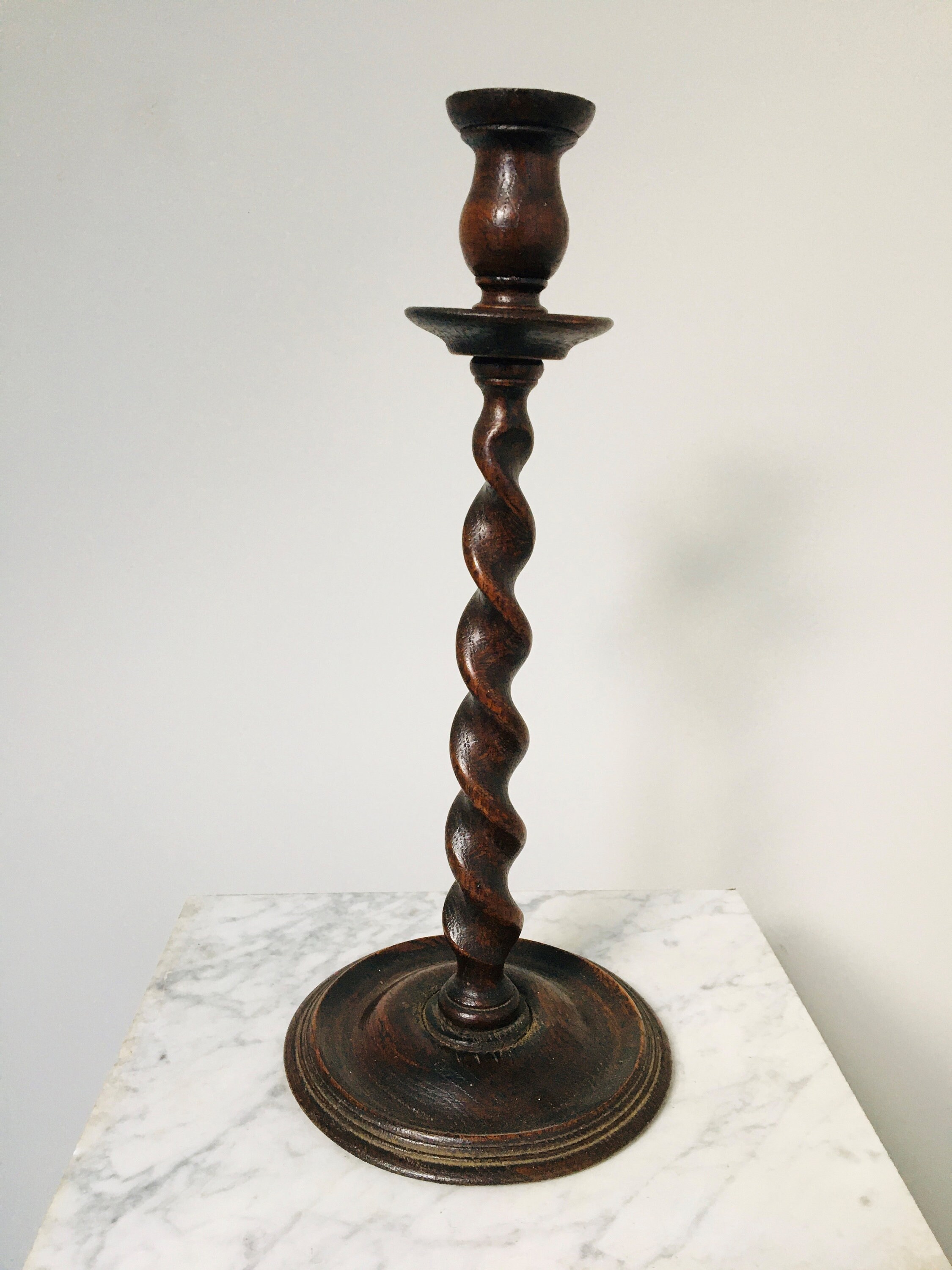 Antique Oak Barley Twist Candle Holders Etsy