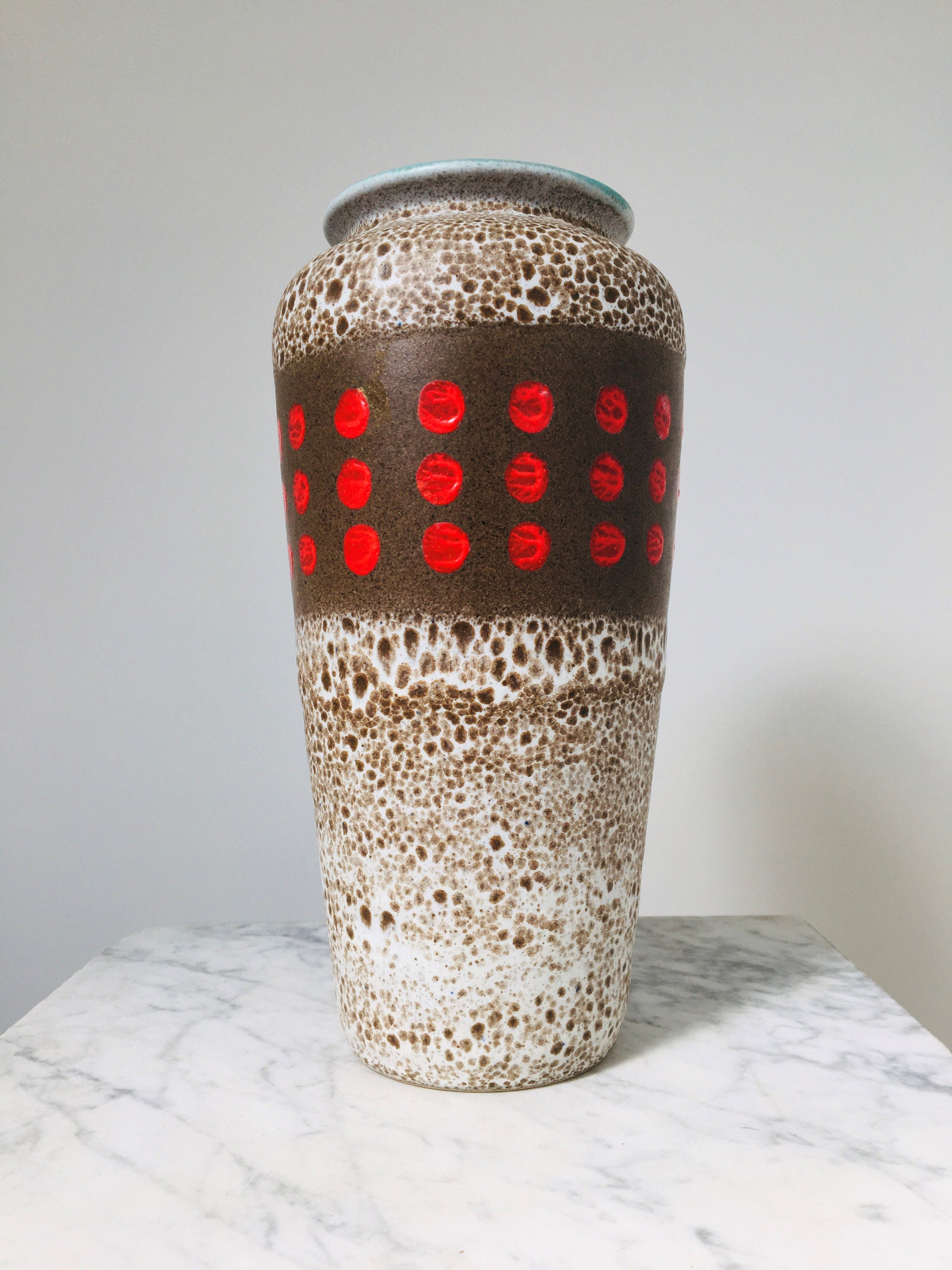 West German Jasba Keramik Polka Dot Band Fat Lava Vase 127