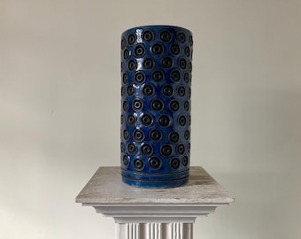 Midcentury Italian Bitossi Rosenthal Netter Rimini Blu Black Circle Cylinder Vase