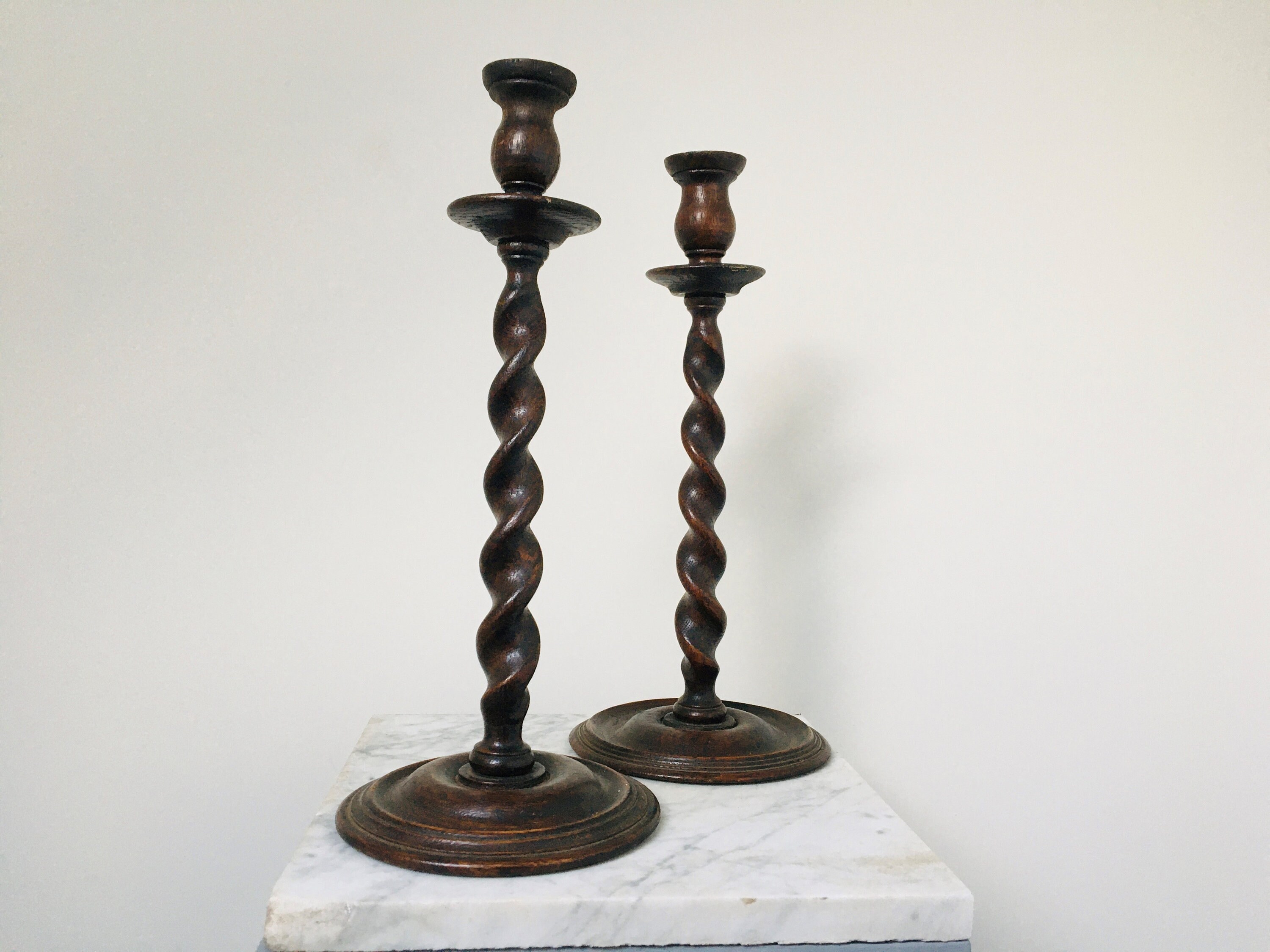 Antique Oak Barley Twist Candle Holders Etsy