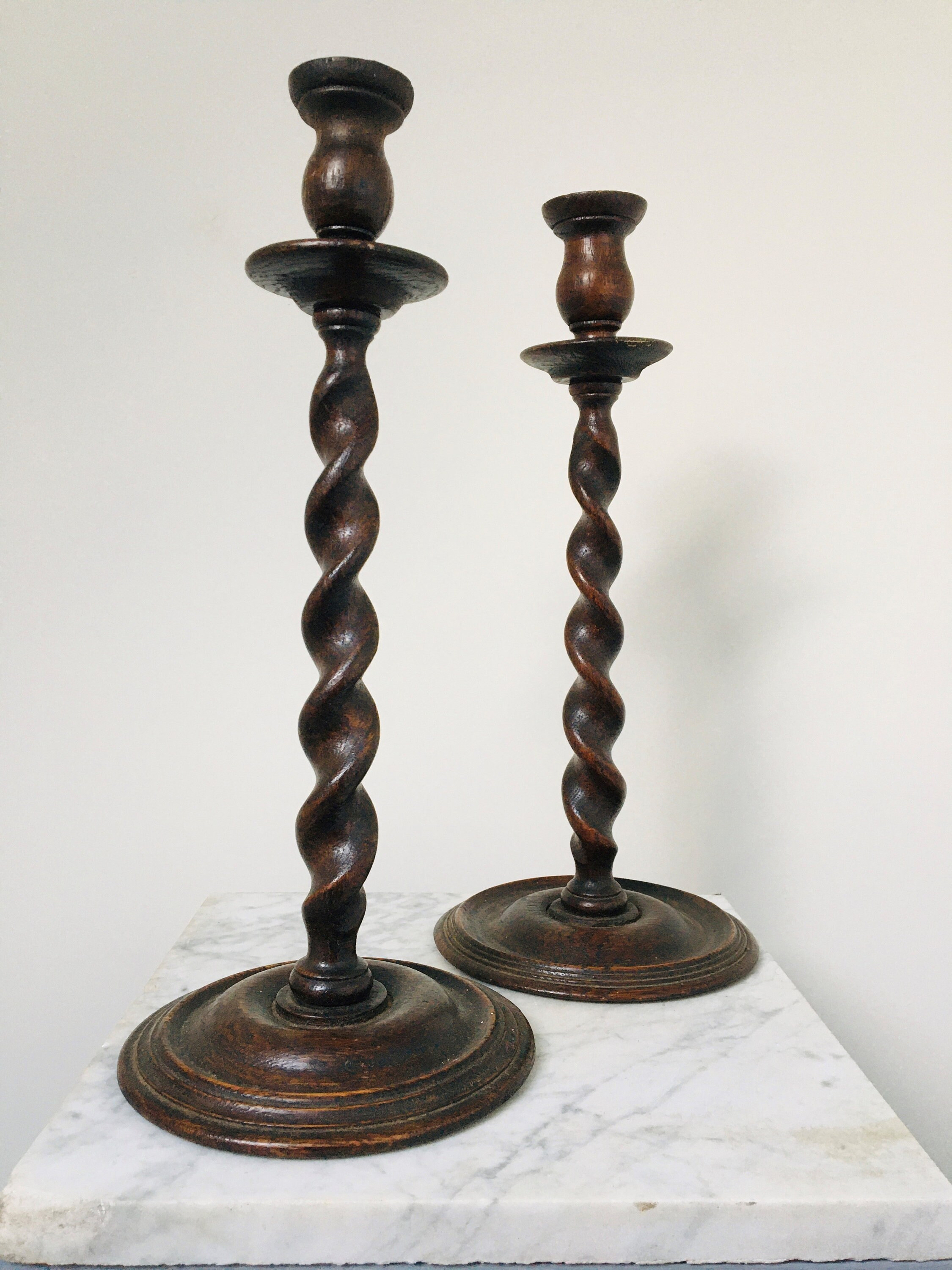 Antique Oak Barley Twist Candle Holders Etsy