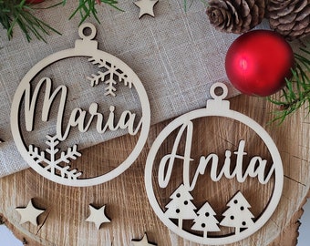Personalisierte Weihnachtskugel, Weihnachtsbaumschmuck aus Holz
