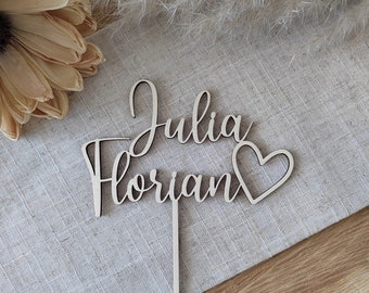 Wedding cake topper personalized two names with heart