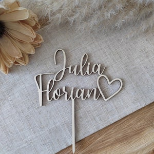 Wedding cake topper personalized two names with heart