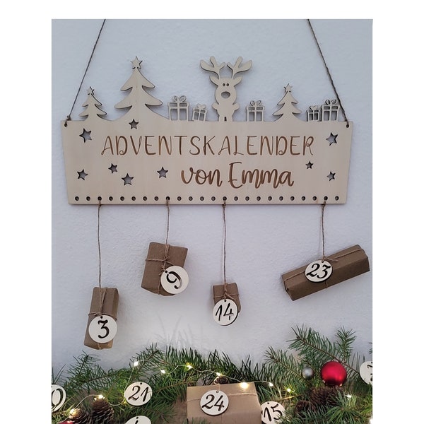 Personalisierter Adventskalender aus Holz, Holzstärke 4/6mm, Weihnachtskalender, Adventskalender mit Namen