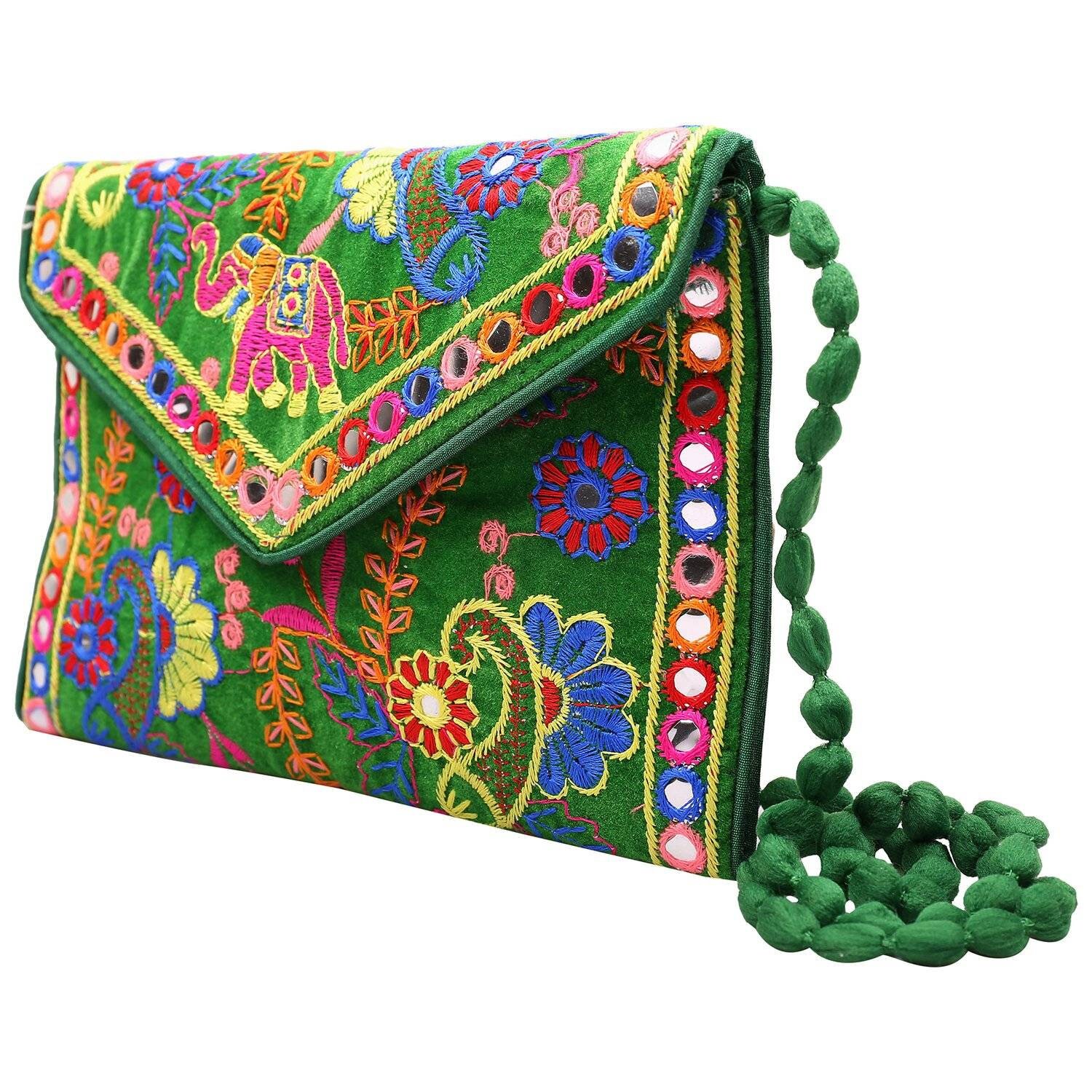 Handmade Ethnic Indian Rajasthani Style Embroidered Sling Clutch Purses