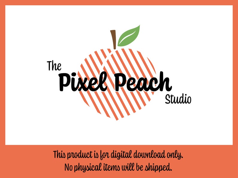 Puede incluir: El logotipo de Pixel Peach Studio presenta un melocot&oacute;n estilizado con rayas rojas y blancas y una hoja verde. El texto "The Pixel Peach Studio" est&aacute; escrito en negro debajo del melocot&oacute;n.