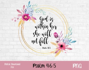 Dios está dentro de ella PNG, Salmo 46:5 Versículo bíblico PNG, Imagen cristiana PNG, Dios está dentro de ella, ella no caerá, Imágenes prediseñadas cristianas