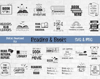 Lustiges Lese zitate Bundle SVG, Lustiges Buch Zitate PNG, Leseschnitt-Datei für Cricut, Lustige Bücher, Lustige Lese-Zitate Clipart