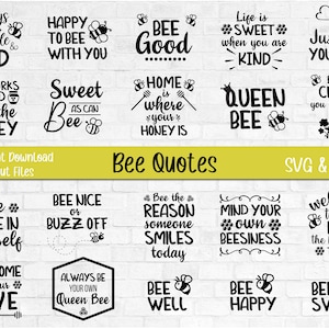 Bee Quote Bundle SVG, Bee PNG, Bees Cut File for Cricut Silhouette, Funny Bee Quotes, Honey Bee Clipart