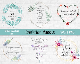 Christian Bundle PNG, Bible Verse PNG, Christian Quotes PNG Bundle, Floral Scripture for Sublimation