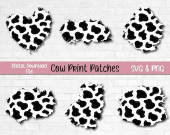 Paquete de parches con estampado de vaca, estampado de vaca PNG, estampado de vaca por sublimación, fondo con estampado de vaca, estampado de vaca desgastado SVG, fondo de piel de vaca