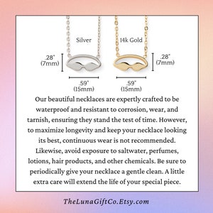 May include: Two silver and gold necklaces with a swimmer's goggles pendant. The necklaces are 15 mm (0.59 inches) long and 7 mm (0.28 inches) wide. Our beautiful necklaces are expertly crafted to be waterproof and resistant to corrosion, wear, and tarnish, ensuring they stand the test of time. However, to maximise longevity and keep your necklace looking its best, continuous wear is not recommended. Likewise, avoid exposure to saltwater, perfumes, lotions, hair products, and other chemicals. Be sure to periodically give your necklace a gentle clean. A little extra care will extend the life of your special piece.