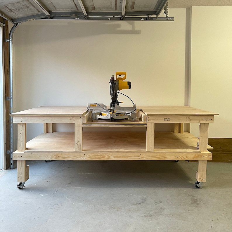 DIY Mobile Workbench PDF Plans for Miter Saw/Table Saw Includes Step-by-Step Guide w/ Free 3D Model by QR Code image 1