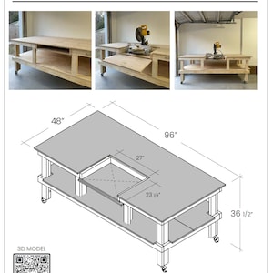 DIY Mobile Workbench PDF Plans for Miter Saw/Table Saw Includes Step-by-Step Guide w/ Free 3D Model by QR Code image 2