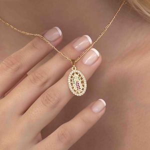 18k IGold-Filled Virgen De Guadalupe Necklace - Our Lady Guadalupe Charm Necklace - Virgin Mary Pendant Swarovski Necklace