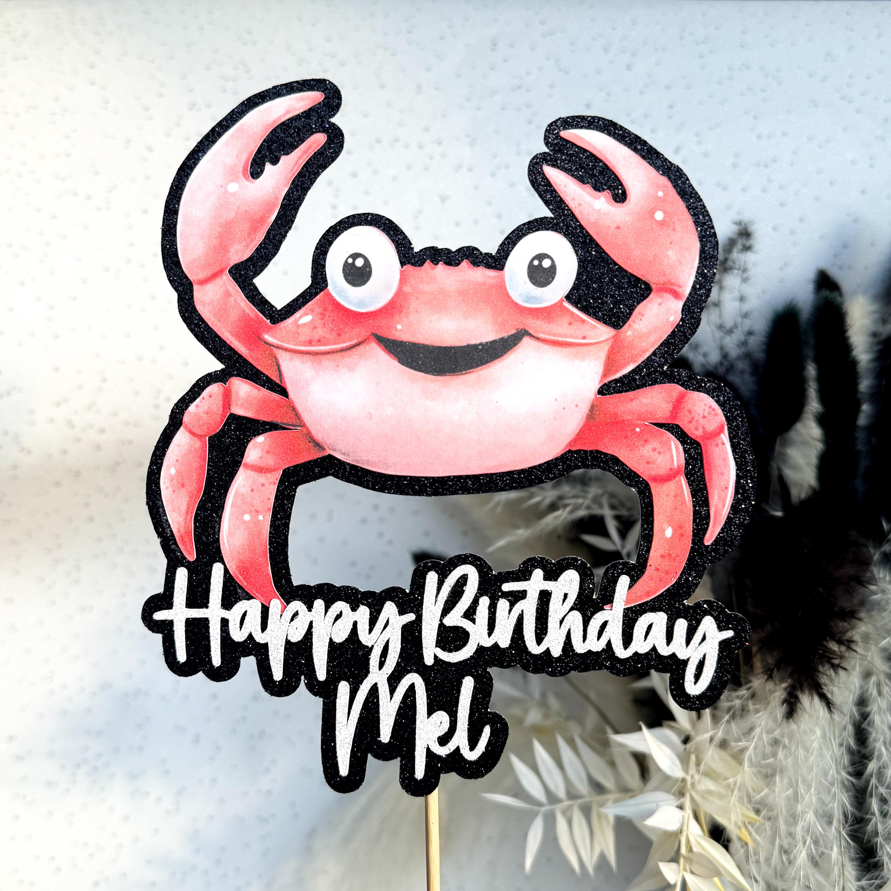Crab Personalised Custom Glitter Happy Birthday Cake Topper Party Decoration
