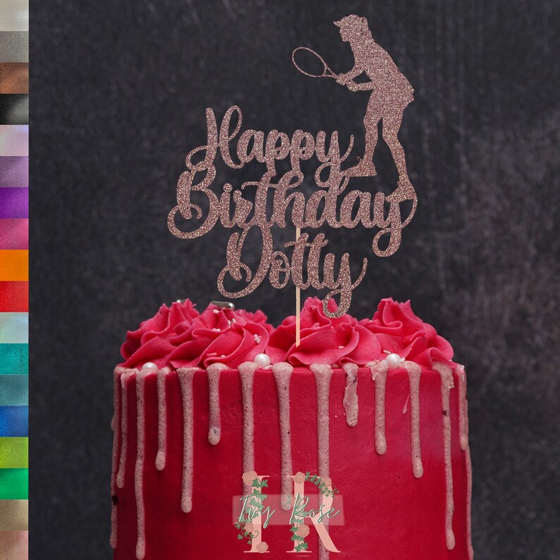 Tennis Personalised Custom Glitter Happy Birthday Cake Topper Party Decoration Ladies