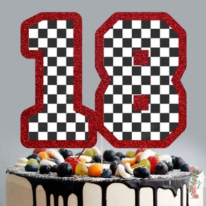 Racing Flags Age Custom Glitter Happy Birthday Cake Topper Party Decoration