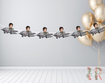 Custom Photo Fighter Jet Banner Birthday Party Decoration Backdrop Bunting