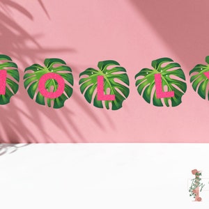 Monstera Leaf Banner Birthday Decoration Backdrop Tropical Party