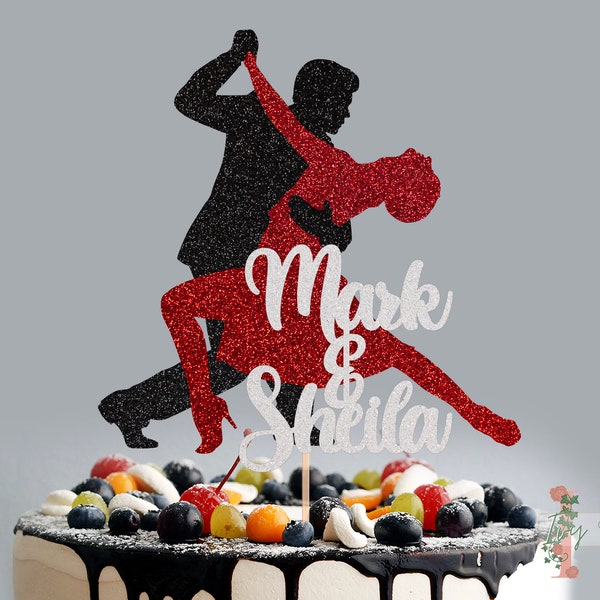 Décoration de fête pailletée personnalisée pour gâteau de danse salsa