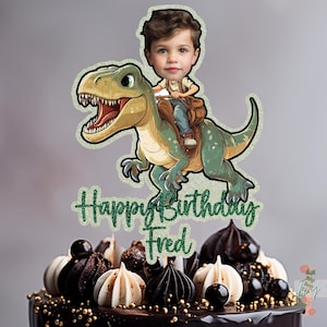Foto Dinosauro Personalizzato Glitter Buon Compleanno Torta Topper Decorazione Festa