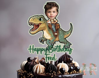 Photo Dinosaur Personalised Custom Glitter Happy Birthday Cake Topper Party Decoration