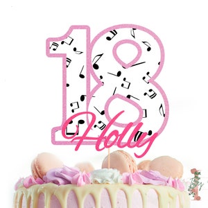 Music Notes Name Age Personalised Custom Glitter Happy Birthday Cake Topper Party Decoration