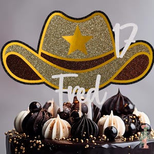 Cappello da cowboy Nome Età Personalizzato Glitter Personalizzato Torta di Buon Compleanno Decorazione per Feste