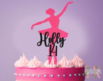 Ballet Dancer Personalised Custom Glitter Happy Birthday Cake Topper Party Decoration