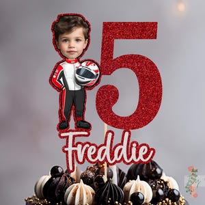 Photo Racing Driver Personalised Custom Glitter Happy Birthday Cake Topper Party Decoration
