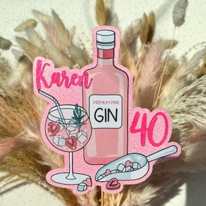 Pink Gin Personalised Custom Glitter Happy Birthday Cake Topper Party Decoration