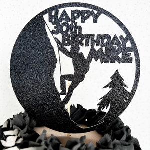 Mountain Climbing Personalised Custom Glitter Happy Birthday Cake Topper Party Decoration