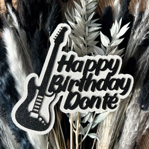 Decorazione per festa con topper per torta di buon compleanno personalizzata con glitter personalizzati per chitarra