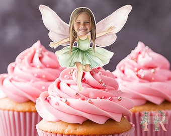 Personalised Photo Fairy Cupcake Toppers Birthday Party Decoration Custom Image