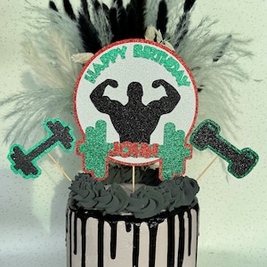 Muscle Man Weight Lifter Personalised Custom Glitter Happy Birthday Cake Topper Party Decoration Gym