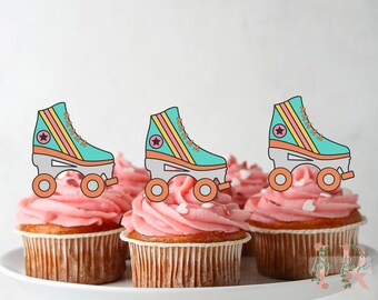 Roller Skate 80s Cupcake Toppers Party Decoration Birthday