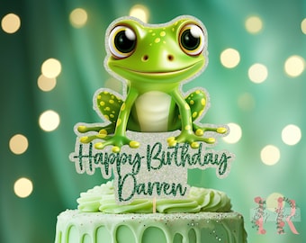 Frog Personalised Custom Glitter Happy Birthday Cake Topper Party Decoration