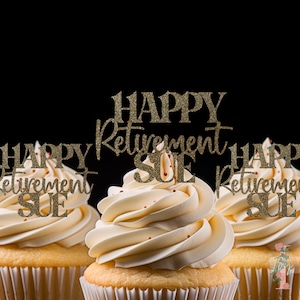 Decorazione per feste personalizzata con toppers per cupcake glitter per pensionamento