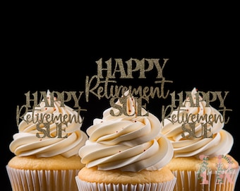 Personalised Retirement Glitter Cupcake Toppers Party Decoration